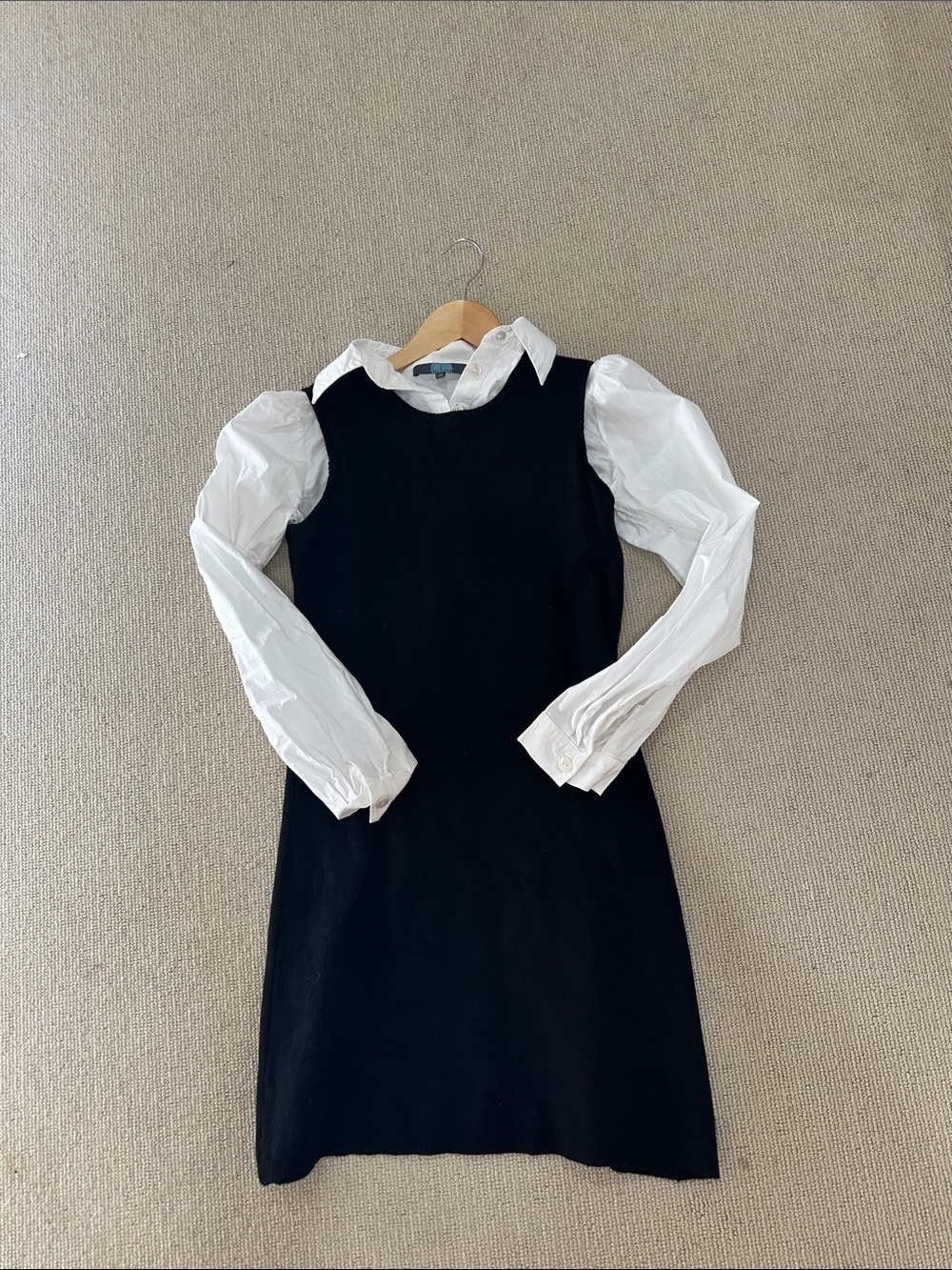 Eva Franco Sleeveless Knit Dress with White Shirt Layered Look one piece xs
